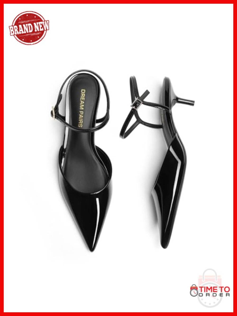 Kitten Heels Slingback Pointed Toe Faux Leather Pumps for Women